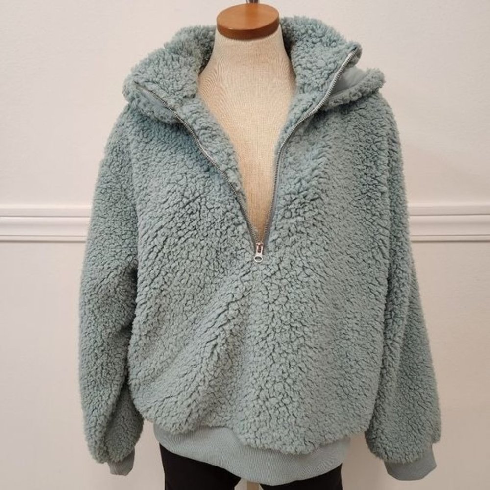 Victoria's Secret Womens Green Sherpa Half-Zip Hoodie Pullover - Picture 3 of 12